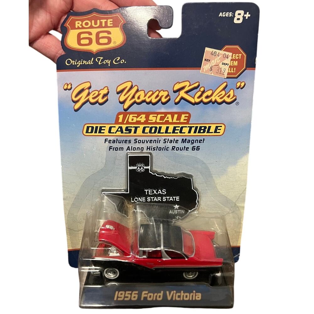 Route 66 Get Your Kicks Texas 1956 Ford Victoria Red Black New Diecast Car 1:64